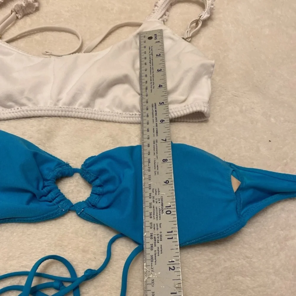 Hollister White and Blue Eyelet Ruffle Bikini Set